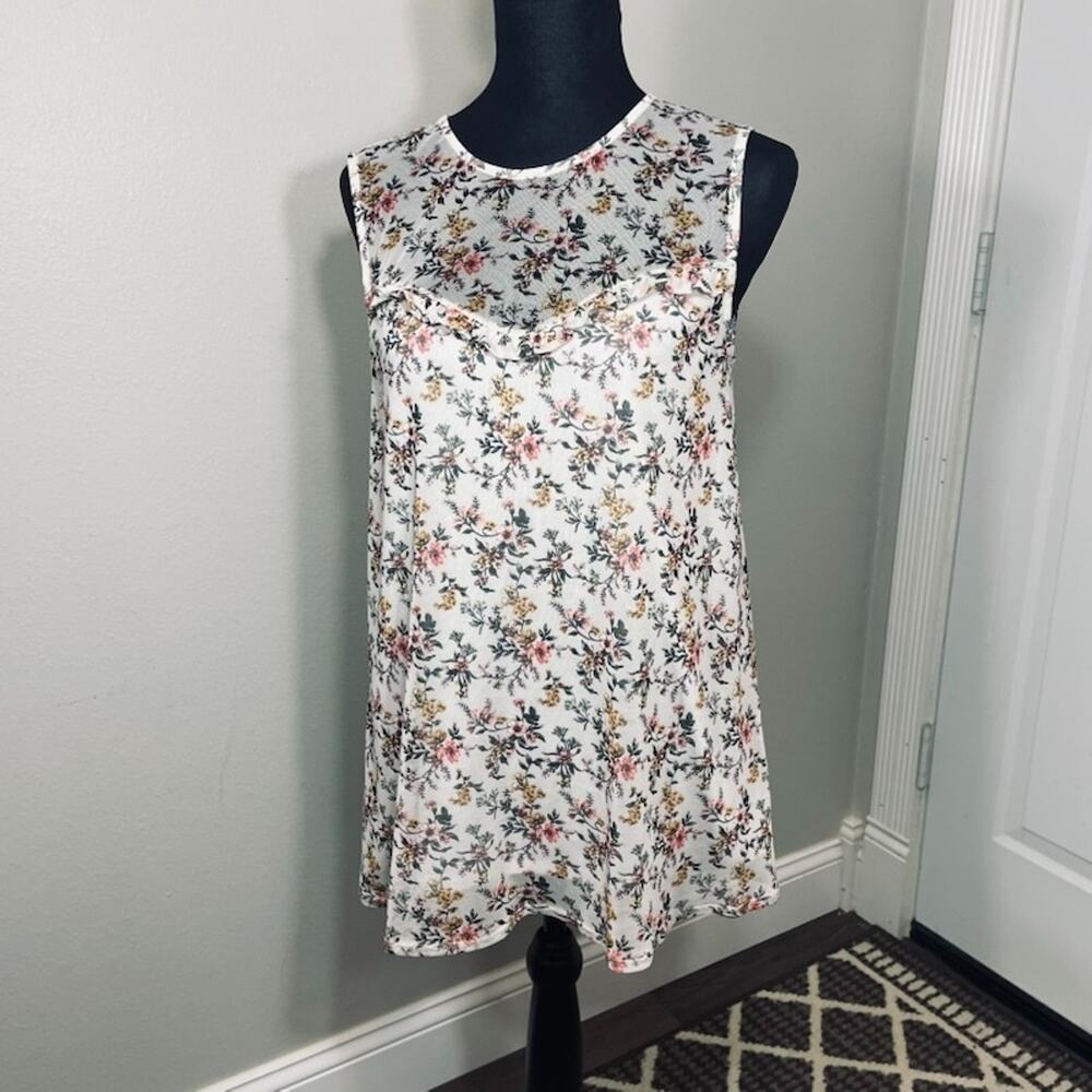 APT. 9 Women’s Floral Sleeveless Shirt Tunic Sheer Lined Boho Flirty Size Medium
